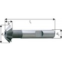 Fraise conique, forme D, 45°, Ø d1 - js16 : 20,0 mm, Long. totale l1 63 mm, Hauteur de coupe b - js 14 5,0 mm, Ø queue d2 - h6 : 12 mm, Dents : 8