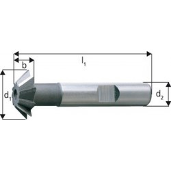 Fraise conique, forme D, 45°, Ø d1 - js16 : 22,0 mm, Long. totale l1 67 mm, Hauteur de coupe b - js 14 6,0 mm, Ø queue d2 - h6 : 12 mm, Dents : 8