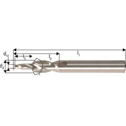 Foret étagé pour trous débouchants, queue cylindrique 90° DULO, filetage M3, foret h8 (d1) x fraise h6 (d2) 3,2 x 6,0 mm