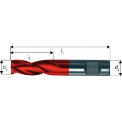Microfraise extra courte, 3 dents, 45°, en carbure monobloc, Fire, Ø d1 - h10 : 2,50 mm, Long. totale l1 45 mm, Long. coupe l2 5 mm