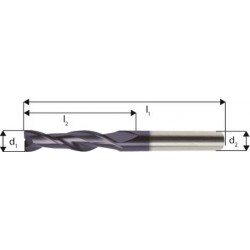 Fraise cylindrique extra longue, en carbure monobloc, Ø d1 - h10 : 5,0 mm, Long. totale I1 75 mm, Long. coupe l2 30 mm, Ø queue d2 - h6 : 5 mm