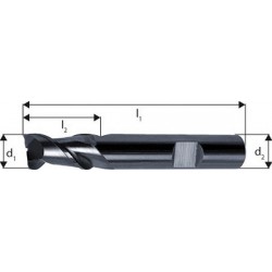 Fraise cylindrique courte, 2 dents, en carbure monobloc pour l'aluminium, Ø d1 - h10 : 3,0 mm, Long. totale l1 50 mm, Long. coupe l2 4 mm