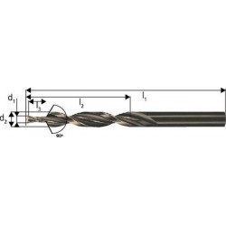 Foret étagé à queue cylindrique avant-trou 90°, filetage M5, foret h9 (d1) x fraise h8 (d2) 4,2 x 5,5 mm