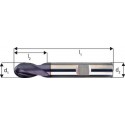 Fraise bout hémisphérique courte, type N, en carbure monobloc, surface à revêtement TiAlN, Ø d1 - h10 : 4,0 mm, Long. totale l1 54 mm