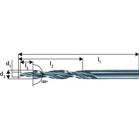 Foret étagé à queue cylindrique trou débouchant 180°, filetage M4, foret h9 (d1) x fraise h8 (d2) 4,5 x 8,0 mm