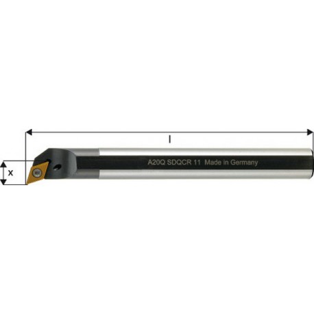 Barre d'alésage ISO 107,5° A..-SDQCR/L, à arrosage interne, Désignation : A12L SDQCL 07, Ø queue - dg7 12 mm, Dimensions Ø min. 18 mm