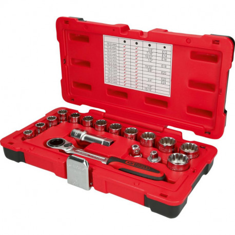 Coffret de douilles traversantes 1/2 - 3/8 - TRIPLEplus - 17 unités