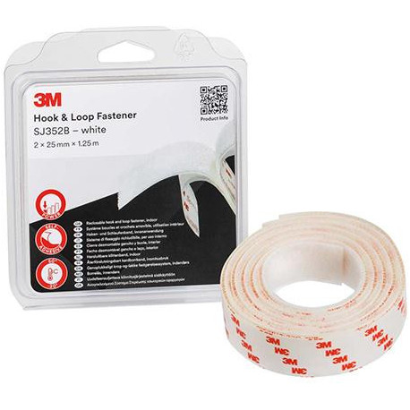 Ruban Boucles et Crochets 2 x 25 mm x 1,25 m blanc (Par 4)