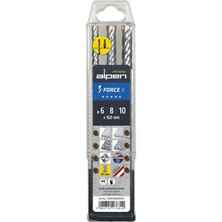 Foret SDS-plus FORCE X 3- Unités 160 mm Alpen