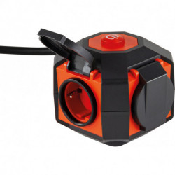 Globe multiprise 4x IP44 gris-orange avec interrupteur 2m