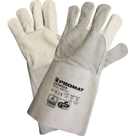 Gant de soudeur Grenade taille 10 gris cuir fleur de vachette refendu EN 388, EN 12477 catégorie EPI II 6 paire PROMAT (Par 6)