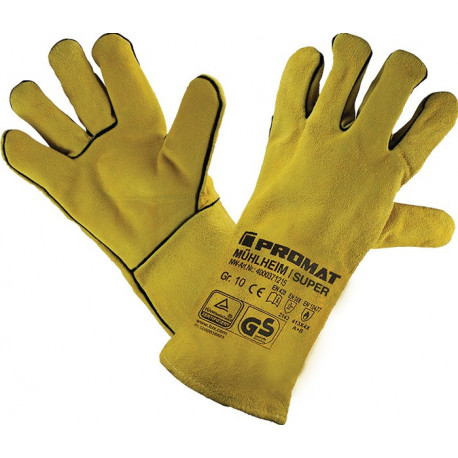 Gant de soudeur Mühlheim I Super taille 10 jaune croûte de cuir EN 388, EN 12477 catégorie EPI II 6 paire PROMAT (Par 6)