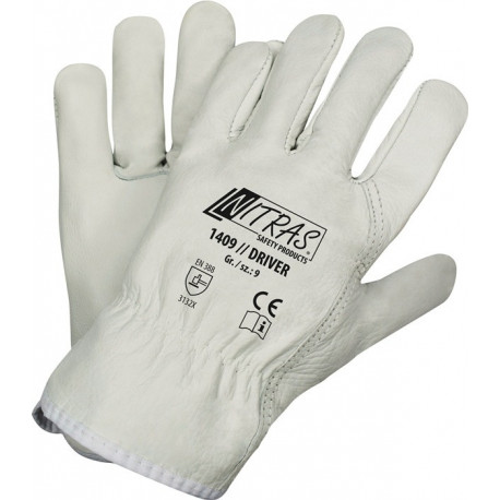 Gant Driver taille 10 gris cuir bovin plein EN 388 catégorie EPI II NITRAS (Par 12)