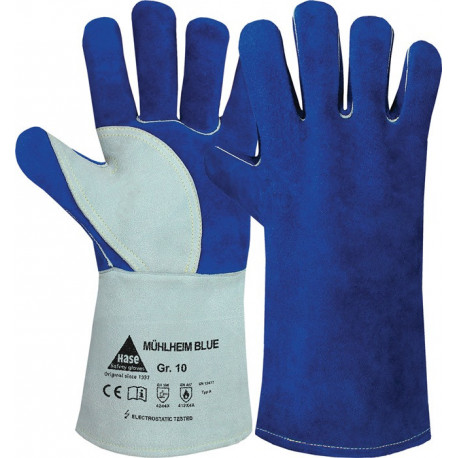Gant de soudeur Bleu taille 9 bleu/gris cuir fleur de vachette refendu (Par 6)