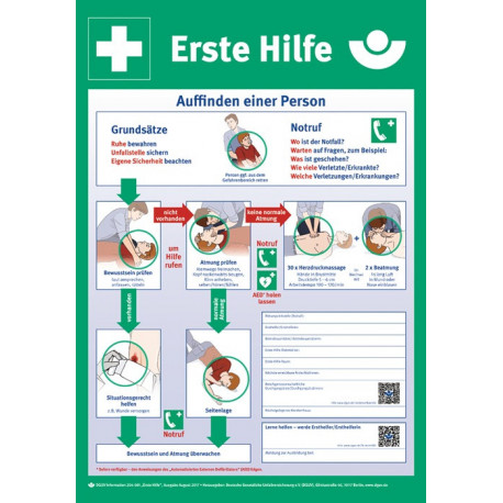 Panneau de premiers secours selon les informations 204-001 du DGUV L410xl590 mm plastique