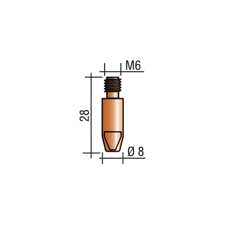 Tube contact D. de fil 1 mm M 6 longueur 28 mm E-Cu TRAFIMET (Par 20)