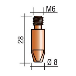 Tube contact D. de fil 12 mm M 6 longueur 28 mm E-Cu TRAFIMET (Par 20)