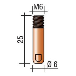 Tube contact D. de fil 0,8 mm M 6 longueur 25 mm E-Cu TRAFIMET (Par 20)