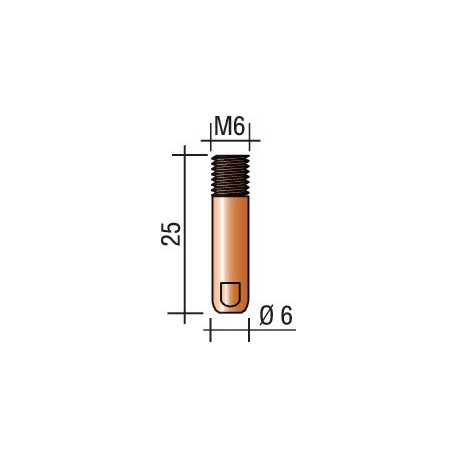 Tube contact D. de fil 12 mm M 6 longueur 25 mm E-Cu TRAFIMET (Par 20)