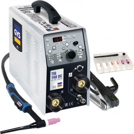Équipement de soudage TIG TIG 168 DC HF avec accessoires 10-160 A refroidi au gaz GYS