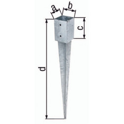 Point d'ancrage poteau a71xb71xc150xd750mm Acier brut, galvanisé à chaud