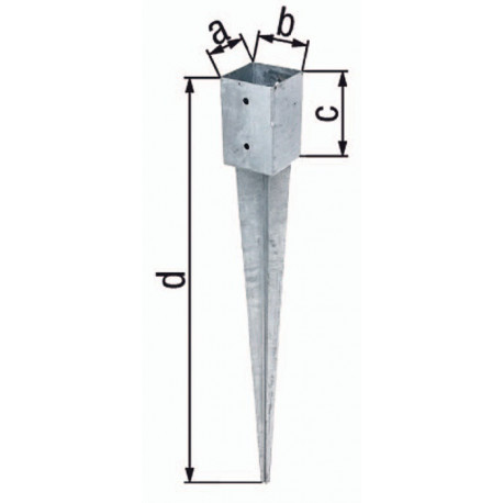 Point d'ancrage poteau a71xb71xc150xd750mm Acier brut, galvanisé à chaud
