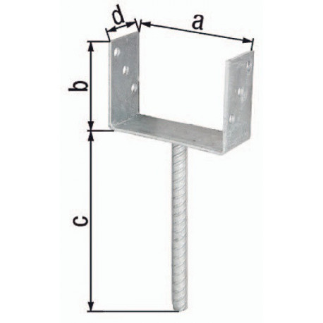 Support poteau ETA-10/0210 91x100x200x60mm Galvanisé à chaud avec ancrage en béton en acier ondulé