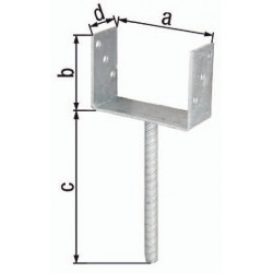 Support poteau ETA-10/0210 141x100x200x60mm Galvanisé à chaud avec ancrage en béton en acier ondulé