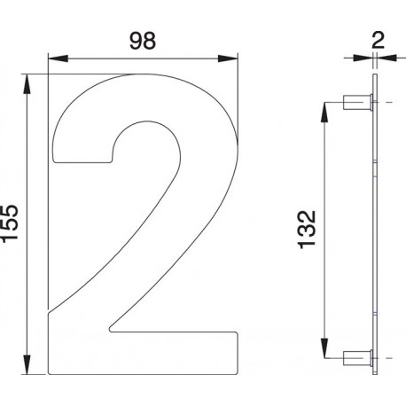 Chiffre du numéro de maison 2 Inox matt 150mm B.98mm EDI