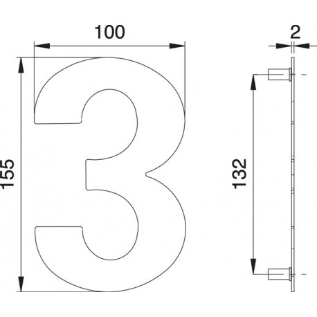 Chiffre du numéro de maison 3 Inox matt 150mm B.100mm EDI