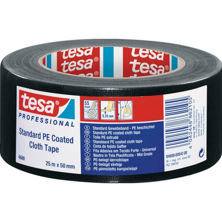 Adhésif toilé tesaband® Standard 4688 noir longueur 25 m largeur 50 mm rouleau T (Par 5)