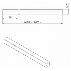 Carré porte OGRO 114 PB FS carré.9x123mm Broche OGRO