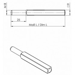 Carré porte interchangeable OGRO 115 FS carré.9x105mm Broche OGRO