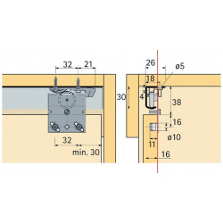 Ferrure de porte coulissante Top Line 27 2-porte Complete-Set 25kg DIN G/D Hettich