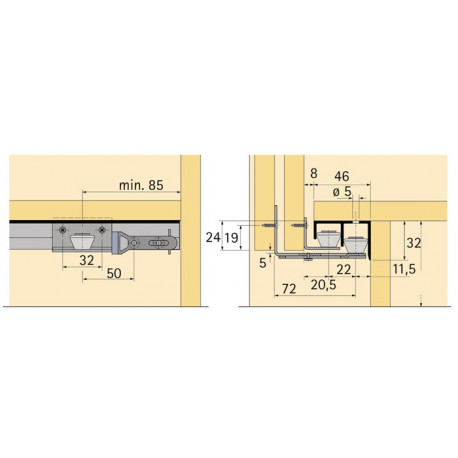 Profil de guidage inférieur de porte STB 11 aluminium brillant 6000 mm HETTICH (Par 4)