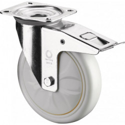 Roulette D.200mm Capacité.300kg avec frein 135x110mm blanc BS ROLLEN