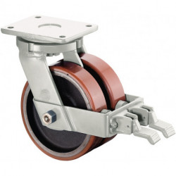 Rouleau de transport lourd 300 mm 2000 kg avec bloqueur polyuréthane coulé marro