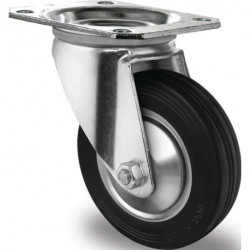 Roulette pivotante Ø 80 mm capacité de charge 70 kg plaque en caoutchouc plein L105xl80 mm PROMAT