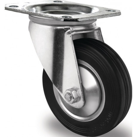 Roulette pivotante Ø 200 mm capacité de charge 205 kg plaque en caoutchouc plein L135xP110 mm PROMAT