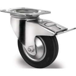 Roulette pivotante Ø 100 mm, capacité de charge 75 kg avec frein total, caoutchouc plein 105x80mm PROMAT