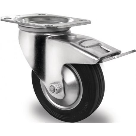 Roulette pivotante Ø 125 mm, capacité de charge 100 kg avec frein total, caoutchouc plein 105x80mm PROMAT