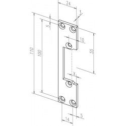 Plaque de frappe plate 107 STA galinox.Rect.B.24xL.110mm DIN Gauche/droit ASSA ABLOY
