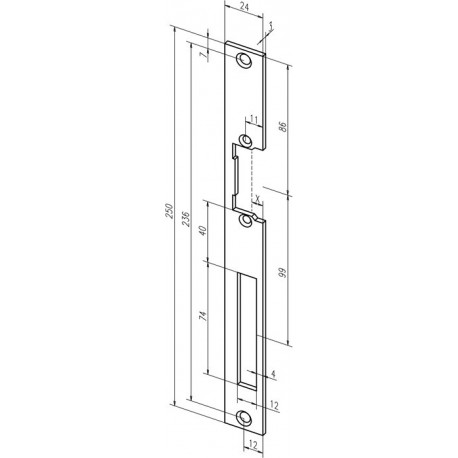 Plaque de frappe plate 338 STA galinox.Rect.B.24xL.250mm DIN Gauche/droit ASSA ABLOY