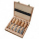 Jeu de ciseaux à bois courts 12,16,20,26,30 mm frêne, huilé 5 pièces coffret de bois PROMAT