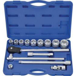 Jeu de clés à douille 15 pièces 3/4 po. ouverture de clé 22-50 mm nombre de dents 60 6 pans PROMAT