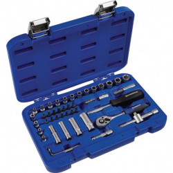 Jeu de clés à douille 48 pièces 1/4 po. ouverture de clé 4-13 mm nombre de dents 72 6 pans cassette plastique PROMAT