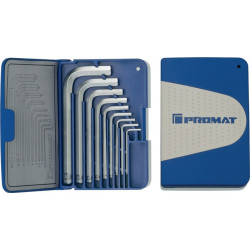 Jeu de clés mâles coudées 9 pcs. boîte pliante SW 1,5-10 mm court tête sphérique acier S2 PROMAT