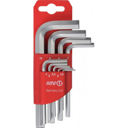 Jeu de clés mâles coudées 911-HM9C 9 pcs. support en plastique SW 1,5-10 mm court acier CV AMF