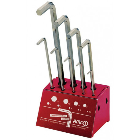 Jeu de clés mâles coudées 911L-WM9 9 pcs. support d’atelier SW 2,5-14 mm long acier CV AMF