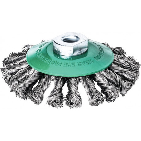 Brosse conique D. 115 mm M14 épaisseur de fil 0,5 mm VA 12 mm 15000 min-¹ LESSMA